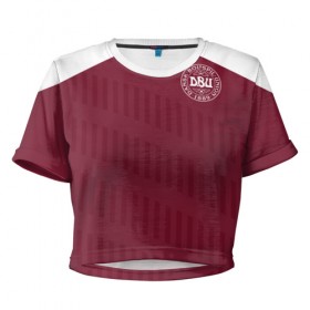 Женская футболка 3D укороченная с принтом Дания, форма в Курске, 100% полиэстер | круглая горловина, длина футболки до линии талии, рукава с отворотами | fifa | фифа | чемпионат мира