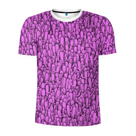 Мужская футболка 3D спортивная с принтом Розовые кактусы в Курске, 100% полиэстер с улучшенными характеристиками | приталенный силуэт, круглая горловина, широкие плечи, сужается к линии бедра | гламур | гламурный | кактус | колючки | мексика | паттерн | пустыня | растения | розовый | шипы