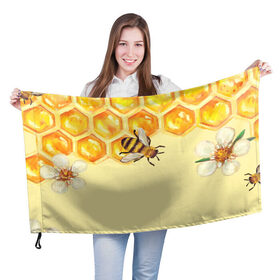 Флаг 3D с принтом Любители меда в Курске, 100% полиэстер | плотность ткани — 95 г/м2, размер — 67 х 109 см. Принт наносится с одной стороны | крылья | мед | насекомое | полет | природа | пчелы | улей | цветное | яркое