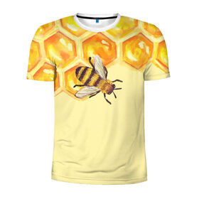 Мужская футболка 3D спортивная с принтом Любители меда в Курске, 100% полиэстер с улучшенными характеристиками | приталенный силуэт, круглая горловина, широкие плечи, сужается к линии бедра | Тематика изображения на принте: крылья | мед | насекомое | полет | природа | пчелы | улей | цветное | яркое