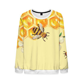 Мужской свитшот 3D с принтом Любители меда в Курске, 100% полиэстер с мягким внутренним слоем | круглый вырез горловины, мягкая резинка на манжетах и поясе, свободная посадка по фигуре | крылья | мед | насекомое | полет | природа | пчелы | улей | цветное | яркое