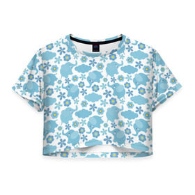 Женская футболка 3D укороченная с принтом Слоники в Курске, 100% полиэстер | круглая горловина, длина футболки до линии талии, рукава с отворотами | синий | слон