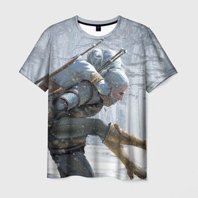 Мужская футболка 3D с принтом Цири и Геральд в Курске, 100% полиэфир | прямой крой, круглый вырез горловины, длина до линии бедер | the witcher 3 | wild hunt | ведьмак | дикая охота
