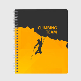 Тетрадь с принтом climbing в Курске, 100% бумага | 48 листов, плотность листов — 60 г/м2, плотность картонной обложки — 250 г/м2. Листы скреплены сбоку удобной пружинной спиралью. Уголки страниц и обложки скругленные. Цвет линий — светло-серый
 | adrenaline | extreme | hiking | mountaineering | mountains | risk | rock climb | rocks | sport | адреналин | альпинизм | высота | горы | риск | скалолазание | скалы | спорт | туризм | экстрим
