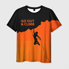 Мужская футболка 3D с принтом climbing в Курске, 100% полиэфир | прямой крой, круглый вырез горловины, длина до линии бедер | adrenaline | extreme | hiking | mountaineering | mountains | risk | rock climb | rocks | sport | адреналин | альпинизм | высота | горы | риск | скалолазание | скалы | спорт | туризм | экстрим