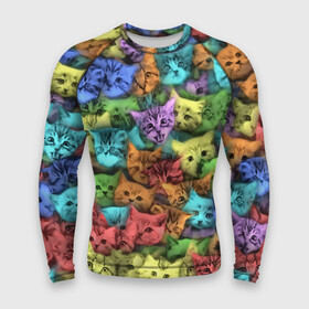 Мужской рашгард 3D с принтом Разноцветные коты в Курске,  |  | котенок | котик | котята | кошка | кошки | паттерн