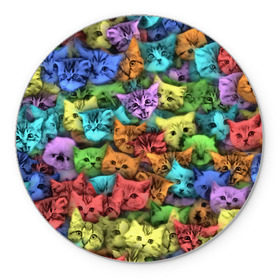 Коврик для мышки круглый с принтом Разноцветные коты в Курске, резина и полиэстер | круглая форма, изображение наносится на всю лицевую часть | Тематика изображения на принте: котенок | котик | котята | кошка | кошки | паттерн