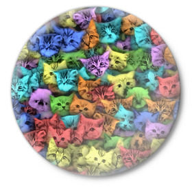Значок с принтом Разноцветные коты в Курске,  металл | круглая форма, металлическая застежка в виде булавки | Тематика изображения на принте: котенок | котик | котята | кошка | кошки | паттерн