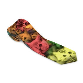 Галстук 3D с принтом Разноцветные коты в Курске, 100% полиэстер | Длина 148 см; Плотность 150-180 г/м2 | Тематика изображения на принте: котенок | котик | котята | кошка | кошки | паттерн