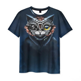 Мужская футболка 3D с принтом Альфа Кот в Курске, 100% полиэфир | прямой крой, круглый вырез горловины, длина до линии бедер | альфа | альфа кот | звезды | инопланетянин | космос | кот | котик | кошка | небо | робот | рок | узор | фантазия | фентези