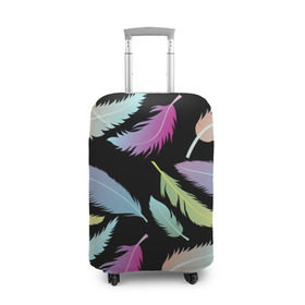 Чехол для чемодана 3D с принтом Радужные перья в Курске, 86% полиэфир, 14% спандекс | двустороннее нанесение принта, прорези для ручек и колес | арт | белый | мульт | новинки | прикольный | птица | рисунок | сова | филин | черный