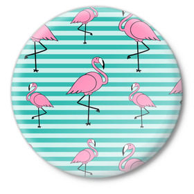 Значок с принтом Фламинго в Курске,  металл | круглая форма, металлическая застежка в виде булавки | арт | белый | дикий | мульт | птица | рисунок | фламинго | черный