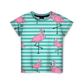 Детская футболка 3D с принтом Фламинго в Курске, 100% гипоаллергенный полиэфир | прямой крой, круглый вырез горловины, длина до линии бедер, чуть спущенное плечо, ткань немного тянется | арт | белый | дикий | мульт | птица | рисунок | фламинго | черный