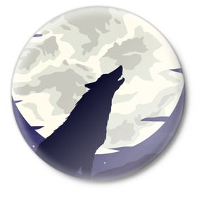 Значок с принтом Ночной житель в Курске,  металл | круглая форма, металлическая застежка в виде булавки | Тематика изображения на принте: волк | дикая | дикий | животное | лес | луна | ночь | собака | тьма
