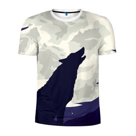 Мужская футболка 3D спортивная с принтом Ночной житель в Курске, 100% полиэстер с улучшенными характеристиками | приталенный силуэт, круглая горловина, широкие плечи, сужается к линии бедра | волк | дикая | дикий | животное | лес | луна | ночь | собака | тьма