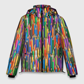 Мужская зимняя куртка 3D с принтом Разноцветные карандаши в Курске, верх — 100% полиэстер; подкладка — 100% полиэстер; утеплитель — 100% полиэстер | длина ниже бедра, свободный силуэт Оверсайз. Есть воротник-стойка, отстегивающийся капюшон и ветрозащитная планка. 

Боковые карманы с листочкой на кнопках и внутренний карман на молнии. | дизайнер | карандаш | палитра | паттерн | радуга | рисование | рисунок | художник | цвет | цветной | школа