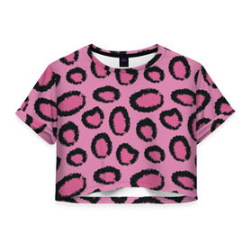 Женская футболка 3D укороченная с принтом Розовый гепард в Курске, 100% полиэстер | круглая горловина, длина футболки до линии талии, рукава с отворотами | Тематика изображения на принте: африка | животное | леопард