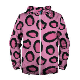 Мужская ветровка 3D с принтом Розовый гепард в Курске, 100% полиэстер | подол и капюшон оформлены резинкой с фиксаторами, два кармана без застежек по бокам, один потайной карман на груди | Тематика изображения на принте: африка | животное | леопард