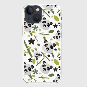 Чехол для iPhone 13 mini с принтом Чудные панды в Курске,  |  | бамбук | белый | зверь | медведь | милые  | панда | черный