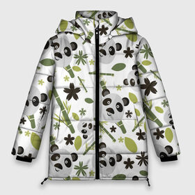 Женская зимняя куртка 3D с принтом Чудные панды в Курске, верх — 100% полиэстер; подкладка — 100% полиэстер; утеплитель — 100% полиэстер | длина ниже бедра, силуэт Оверсайз. Есть воротник-стойка, отстегивающийся капюшон и ветрозащитная планка. 

Боковые карманы с листочкой на кнопках и внутренний карман на молнии | бамбук | белый | зверь | медведь | милые  | панда | черный