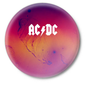 Значок с принтом AC DC COLLECTION SPACE EDITION в Курске,  металл | круглая форма, металлическая застежка в виде булавки | ac dc | logo | music | pop | rock | usa | альтернатива | металл | музыка | музыкальный | поп | рок