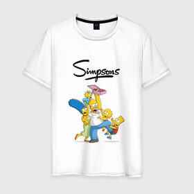 Мужская футболка хлопок с принтом Симпсоны в Курске, 100% хлопок | прямой крой, круглый вырез горловины, длина до линии бедер, слегка спущенное плечо. | семья | симпсоны