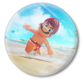 Значок с принтом Super Mario Odyssey в Курске,  металл | круглая форма, металлическая застежка в виде булавки | Тематика изображения на принте: nintendo | super mario odyssey | марио | нинтендо