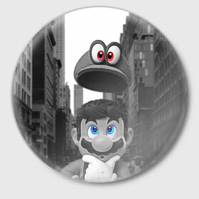 Значок с принтом Super Mario Odyssey в Курске,  металл | круглая форма, металлическая застежка в виде булавки | Тематика изображения на принте: nintendo | super mario odyssey | марио | нинтендо