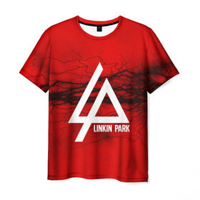 Мужская футболка 3D с принтом LINKIN PARK lightning red в Курске, 100% полиэфир | прямой крой, круглый вырез горловины, длина до линии бедер | linkin park | logo | music | pop | rock | альтернатива | металл | музыка | музыкальный | поп | рок | честер беннингтон