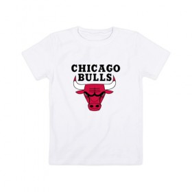 Детская футболка хлопок с принтом Чикаго Буллз в Курске, 100% хлопок | круглый вырез горловины, полуприлегающий силуэт, длина до линии бедер | баскетбол | спорт | чикаго буллз