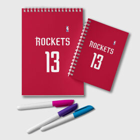 Блокнот с принтом Houston Rockets в Курске, 100% бумага | 48 листов, плотность листов — 60 г/м2, плотность картонной обложки — 250 г/м2. Листы скреплены удобной пружинной спиралью. Цвет линий — светло-серый
 | Тематика изображения на принте: 13 | fear the beard | houston rockets | nba | rise sports | баскетбол | баскетбольная | джеймс харден | нба | номер | спортивная | форма | хьюстон рокетс