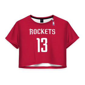 Женская футболка 3D укороченная с принтом Houston Rockets в Курске, 100% полиэстер | круглая горловина, длина футболки до линии талии, рукава с отворотами | 13 | fear the beard | houston rockets | nba | rise sports | баскетбол | баскетбольная | джеймс харден | нба | номер | спортивная | форма | хьюстон рокетс
