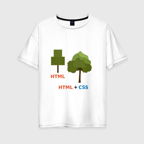 Женская футболка хлопок Oversize с принтом Веб-дизайнеры html + css в Курске, 100% хлопок | свободный крой, круглый ворот, спущенный рукав, длина до линии бедер
 | css | html | веб дизайн | дерево | дизайн | программирование | программист