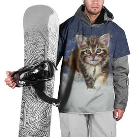 Накидка на куртку 3D с принтом Зимний котик в Курске, 100% полиэстер |  | зима | кот | котенок | кошка | новый год | снег | снежинка | снежок
