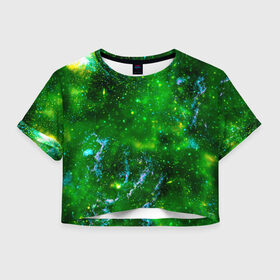 Женская футболка 3D укороченная с принтом Кислотный космос в Курске, 100% полиэстер | круглая горловина, длина футболки до линии талии, рукава с отворотами | абстракция | кислотные цвета | космос