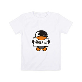Детская футболка хлопок с принтом Улыбка уточки в Курске, 100% хлопок | круглый вырез горловины, полуприлегающий силуэт, длина до линии бедер | Тематика изображения на принте: smie | улыбайтесь | улыбка | утка | уточка