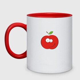 Кружка двухцветная с принтом Smile apple в Курске, керамика | объем — 330 мл, диаметр — 80 мм. Цветная ручка и кайма сверху, в некоторых цветах — вся внутренняя часть | apple | smile apple | улыбка | яблоко
