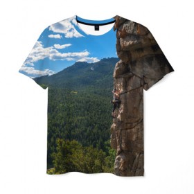 Мужская футболка 3D с принтом climbing в Курске, 100% полиэфир | прямой крой, круглый вырез горловины, длина до линии бедер | adrenaline | extreme | hiking | mountaineering | mountains | risk | rock climb | rocks | sport | адреналин | альпинизм | высота | горы | риск | скалолазание | скалы | спорт | туризм | экстрим