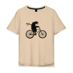 Мужская футболка хлопок Oversize с принтом Ежик на велосипеде в Курске, 100% хлопок | свободный крой, круглый ворот, “спинка” длиннее передней части | Тематика изображения на принте: велосипед | ежик