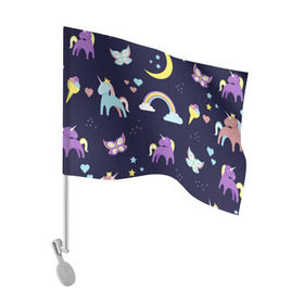 Флаг для автомобиля с принтом Ночные сны в Курске, 100% полиэстер | Размер: 30*21 см | волшебство | единорог | лошадь | подарок | праздник | рога | сказка | яркие