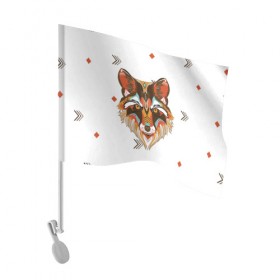 Флаг для автомобиля с принтом Этнический лис в Курске, 100% полиэстер | Размер: 30*21 см | дикая | дикий | лес | лис | лиса | луна | ночь | собака | тьма
