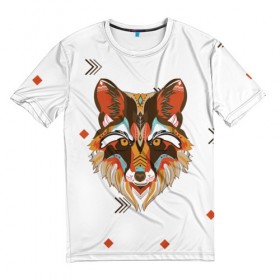 Мужская футболка 3D с принтом Этнический лис в Курске, 100% полиэфир | прямой крой, круглый вырез горловины, длина до линии бедер | дикая | дикий | лес | лис | лиса | луна | ночь | собака | тьма