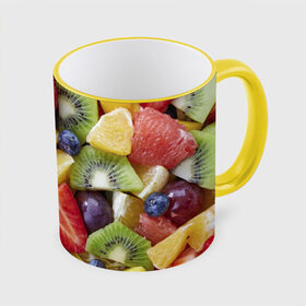 Кружка 3D с принтом Фруктовое ассорти в Курске, керамика | ёмкость 330 мл | витамины | еда | клубника | лимон | малина | овощи | фрукты | цвета | яблоко | яркие