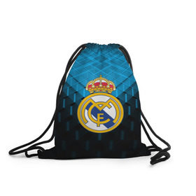 Рюкзак-мешок 3D с принтом Real Madrid 2018 Original в Курске, 100% полиэстер | плотность ткани — 200 г/м2, размер — 35 х 45 см; лямки — толстые шнурки, застежка на шнуровке, без карманов и подкладки | emirates | fc | real madrid | геометрия | реал мадрид | футбольный клуб | эмблема