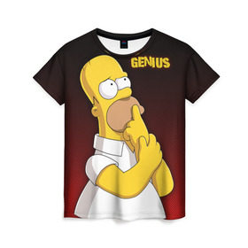 Женская футболка 3D с принтом Homer GENIUS в Курске, 100% полиэфир ( синтетическое хлопкоподобное полотно) | прямой крой, круглый вырез горловины, длина до линии бедер | bart | genius | halloween | homer | lisa | simpsons | барт | гений | гомер | лиза | мэгги | симпсоны