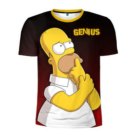 Мужская футболка 3D спортивная с принтом Homer GENIUS в Курске, 100% полиэстер с улучшенными характеристиками | приталенный силуэт, круглая горловина, широкие плечи, сужается к линии бедра | bart | genius | halloween | homer | lisa | simpsons | барт | гений | гомер | лиза | мэгги | симпсоны