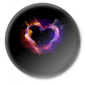 Значок с принтом Огненное сердце в Курске,  металл | круглая форма, металлическая застежка в виде булавки | любовь | огонь | сердце