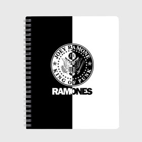 Тетрадь с принтом Ramones в Курске, 100% бумага | 48 листов, плотность листов — 60 г/м2, плотность картонной обложки — 250 г/м2. Листы скреплены сбоку удобной пружинной спиралью. Уголки страниц и обложки скругленные. Цвет линий — светло-серый
 | ramone | ramones | группа | джонни | джоуи | ди ди томми | марки | панк | поп | раманес | раманэс | рамон | рамонес | рамонэс | рамоун | рамоунз | рамоунс | рок | хард | хардрок