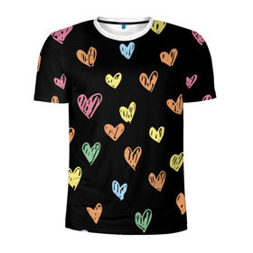 Мужская футболка 3D спортивная с принтом Разноцветные сердечки в Курске, 100% полиэстер с улучшенными характеристиками | приталенный силуэт, круглая горловина, широкие плечи, сужается к линии бедра | 14 | love | валентин | губы | день | любовь | подарок | поцелуй | сердце | страсть | февраль