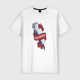 Мужская футболка премиум с принтом Барбершоп машинка в Курске, 92% хлопок, 8% лайкра | приталенный силуэт, круглый вырез ворота, длина до линии бедра, короткий рукав | барбер | барбершоп | машинка | тачка
